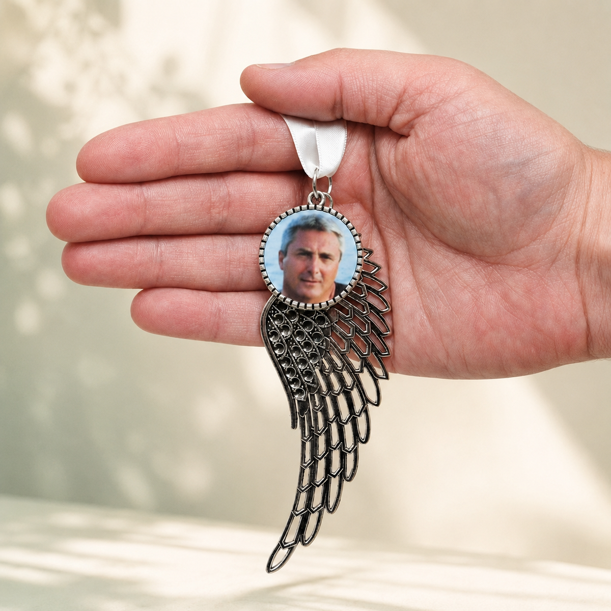Personalised photo angel wing memorial decoration