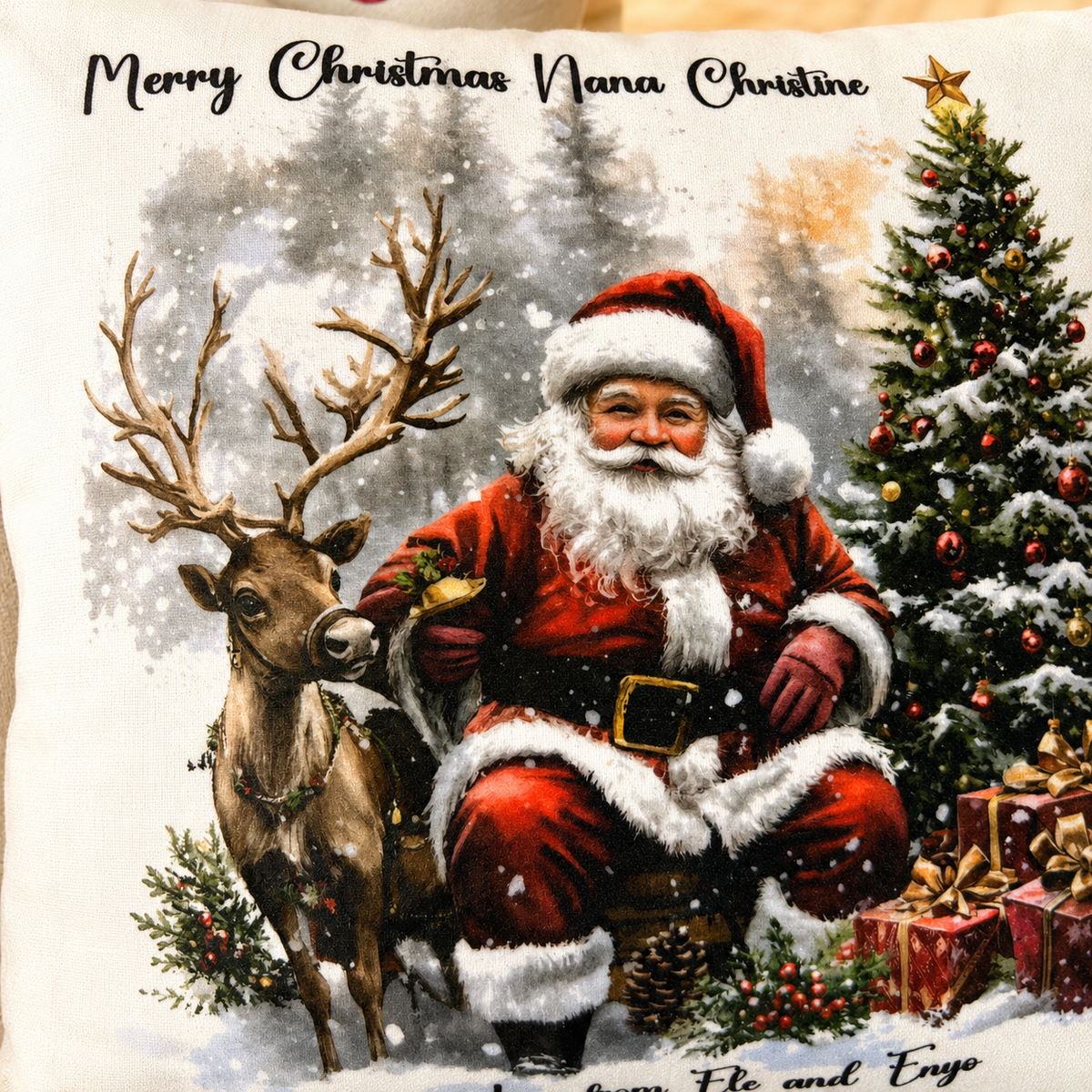 Personalised Santa Christmas Cushion – Red & White