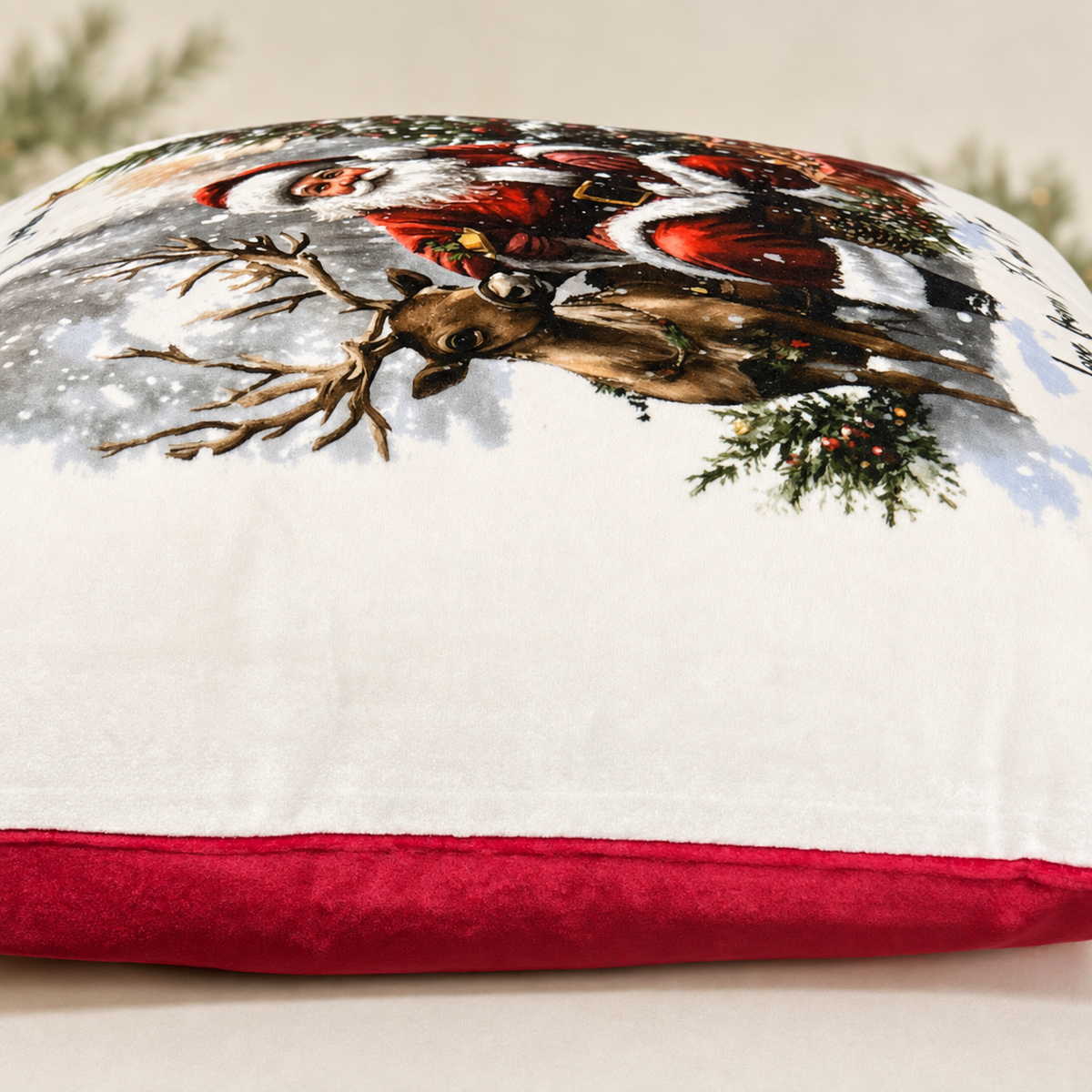 Santa Christmas cushion fabric detail