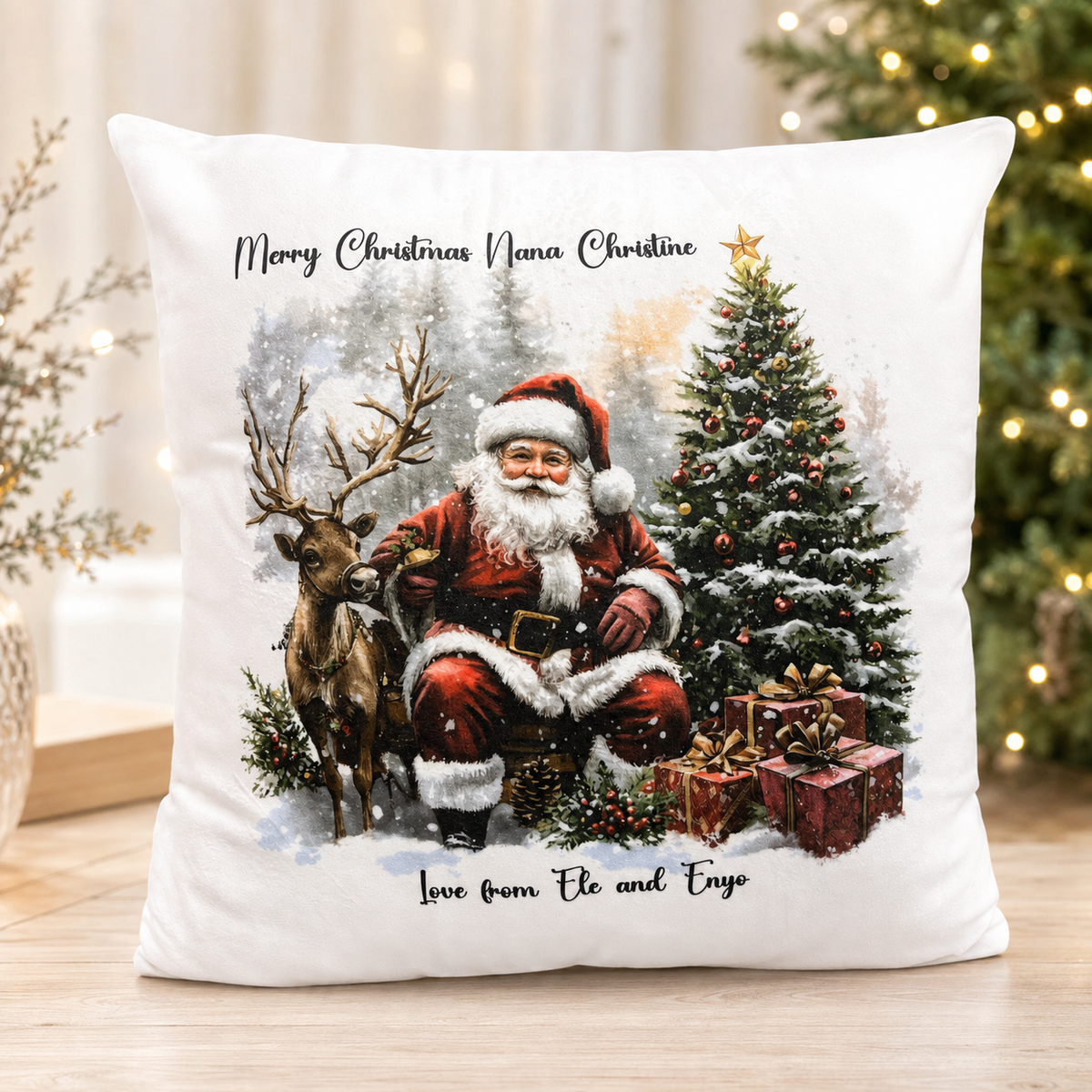 Personalised Santa Christmas cushion styled