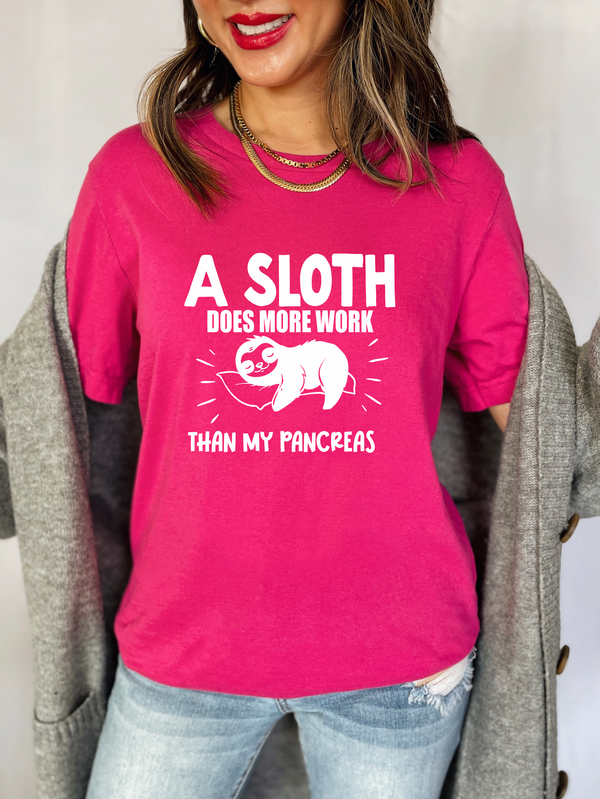 'A sloth does more work than my pancreas' T-shirt