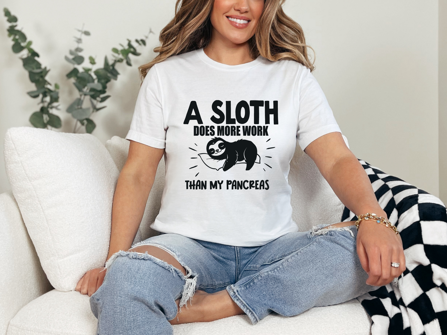 'A sloth does more work than my pancreas' T-shirt