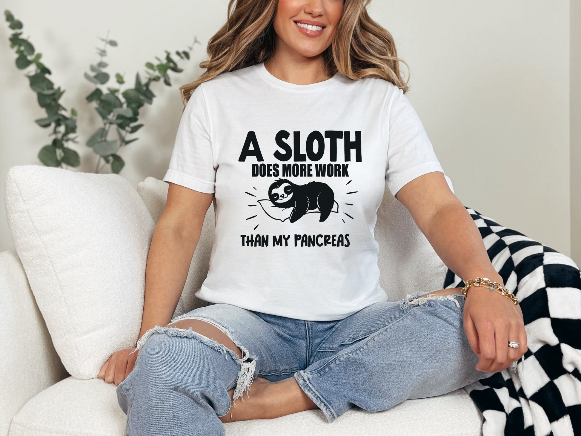'A sloth does more work than my pancreas' T-shirt