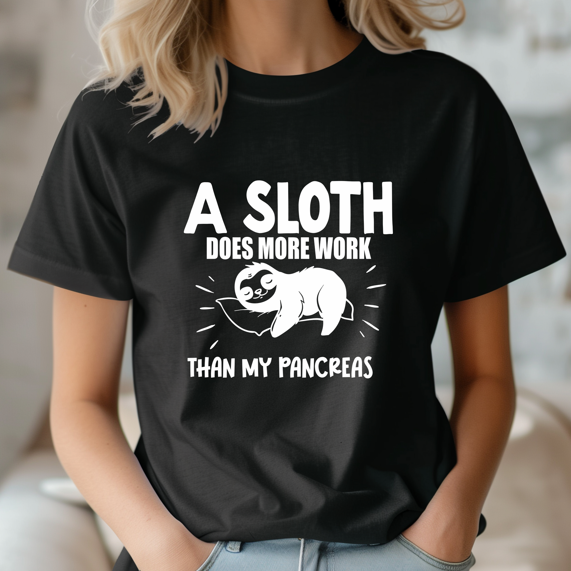 'A sloth does more work than my pancreas' T-shirt