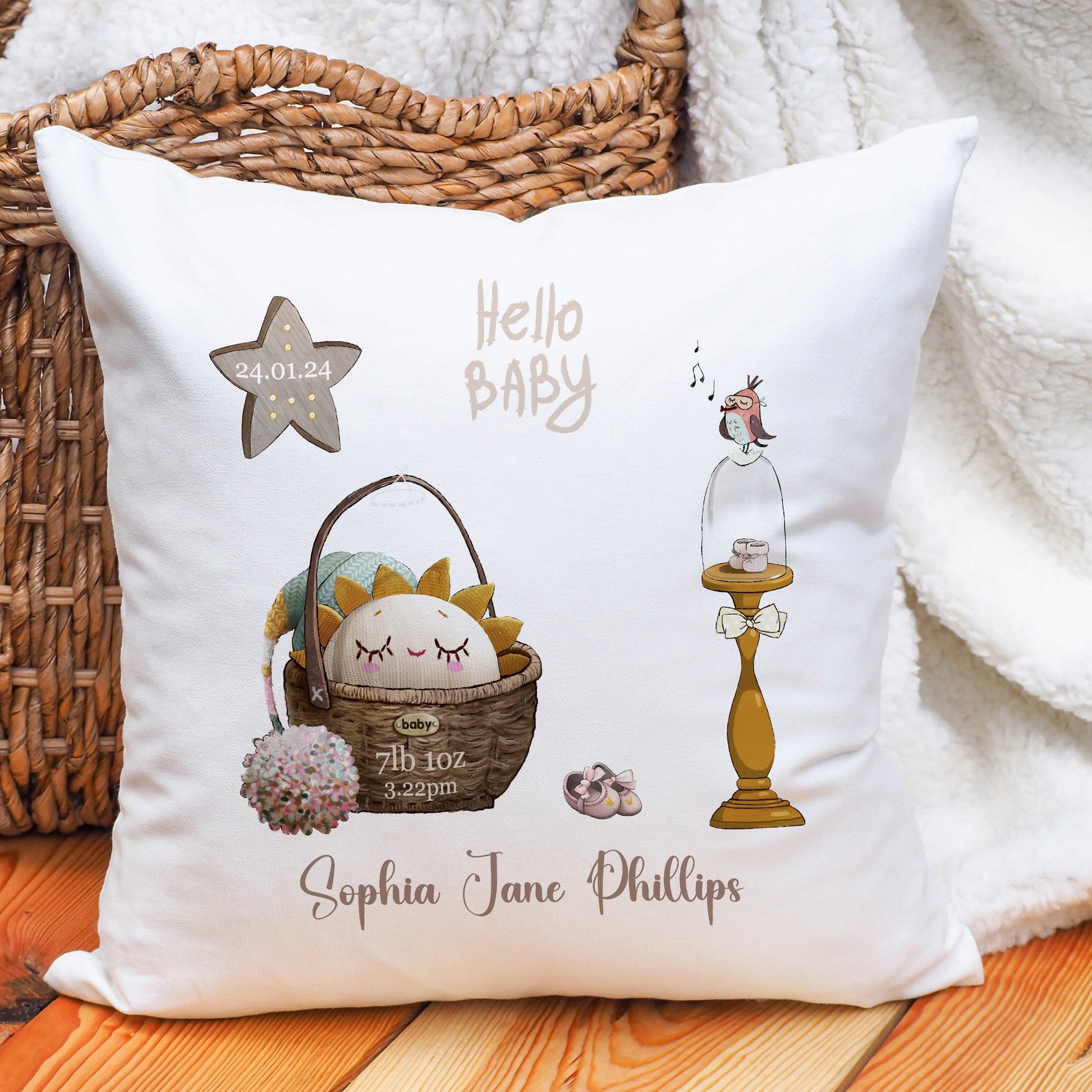 New Baby In Basket Cushion