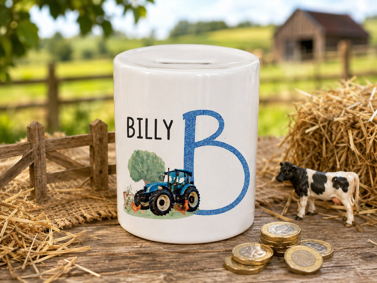 Personalised tractor initial money box