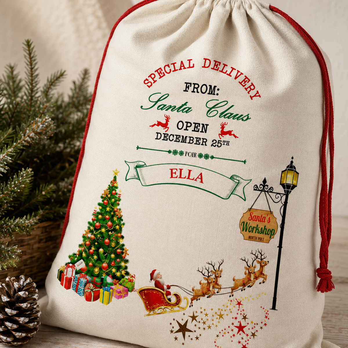 Personalised traditional Christmas special delivery sack